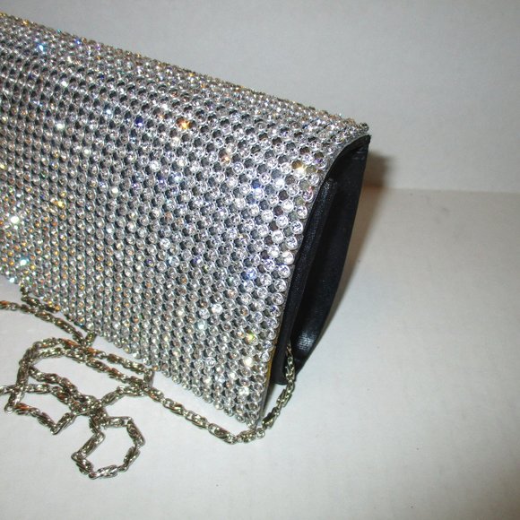 *Vintage Evening Clutch Black Satin with Rhinestone Covered Envelope - Picture 4 of 7
